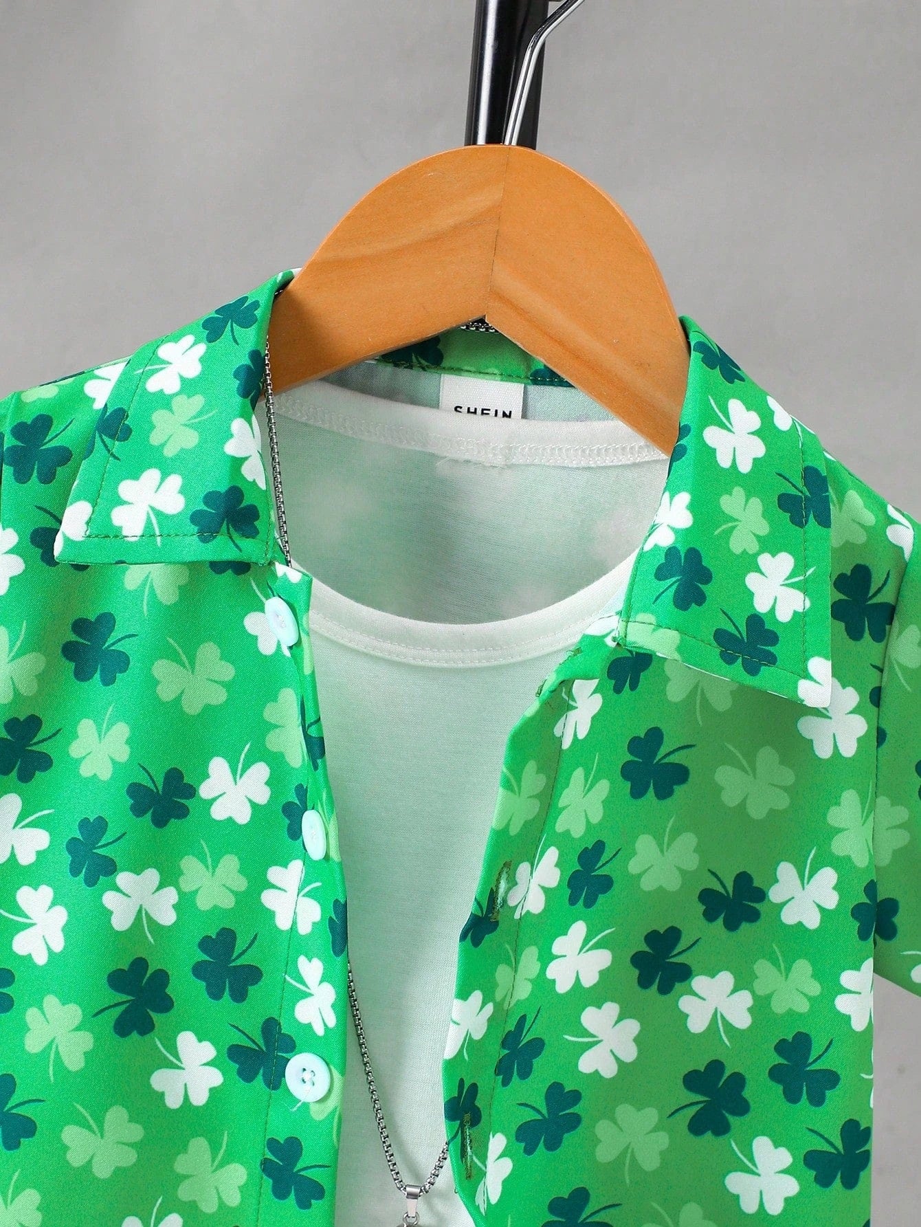 St. Patrick's Day Outfit: Tricolor Clover Button-Up Shirt for Boys