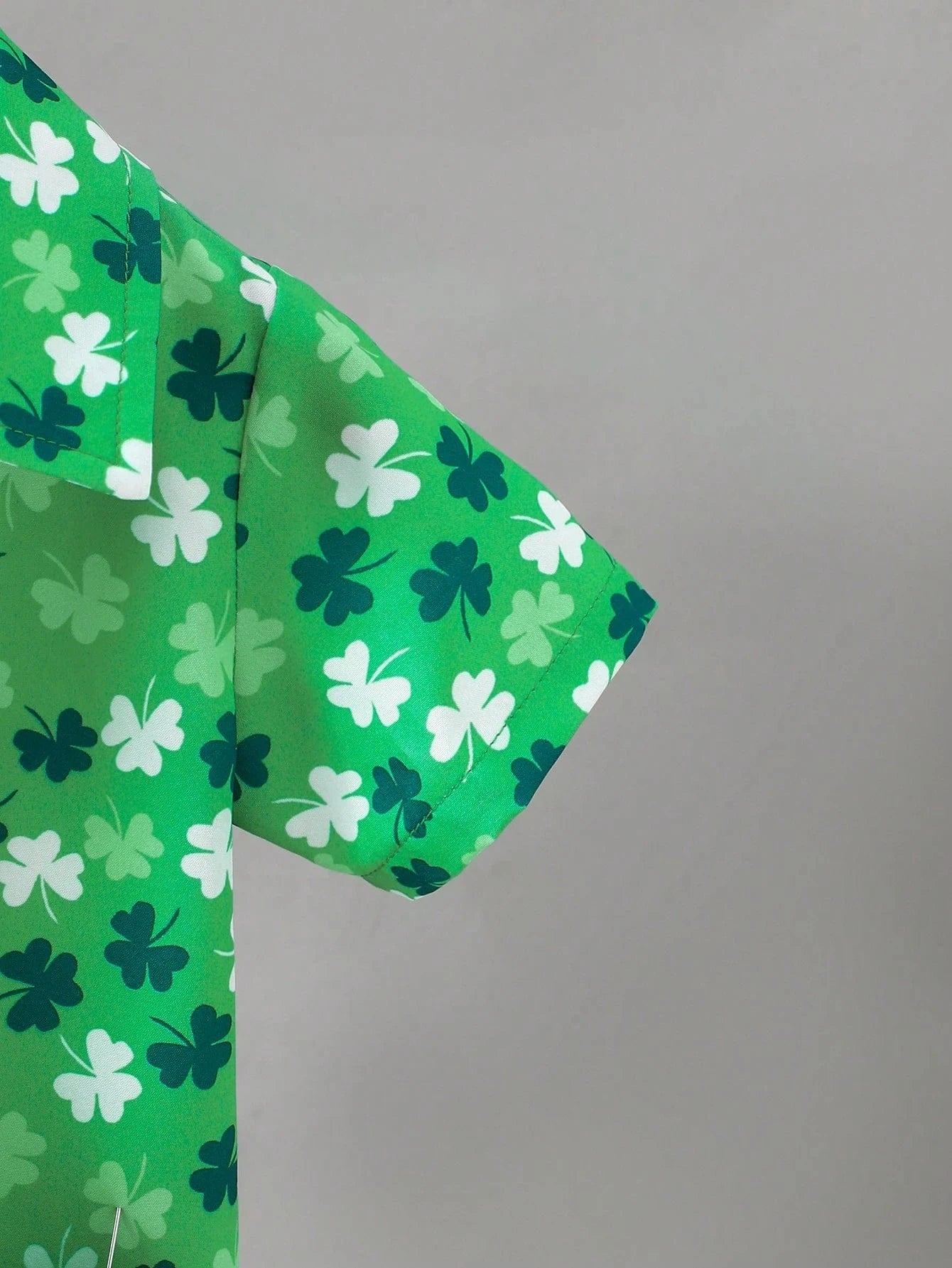 St. Patrick's Day Outfit: Tricolor Clover Button-Up Shirt for Boys