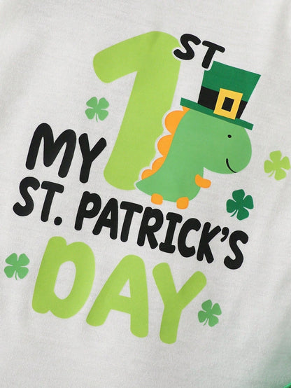 Adorable St. Patrick's Day Outfit for Babies: Dinosaur Romper, Pants & Hat Set