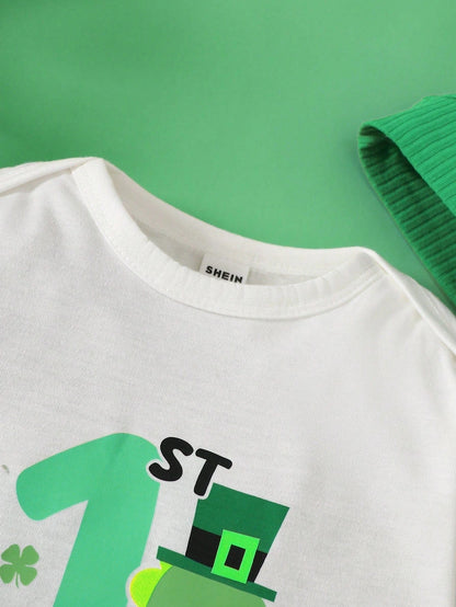 Adorable St. Patrick's Day Outfit for Babies: Dinosaur Romper, Pants & Hat Set