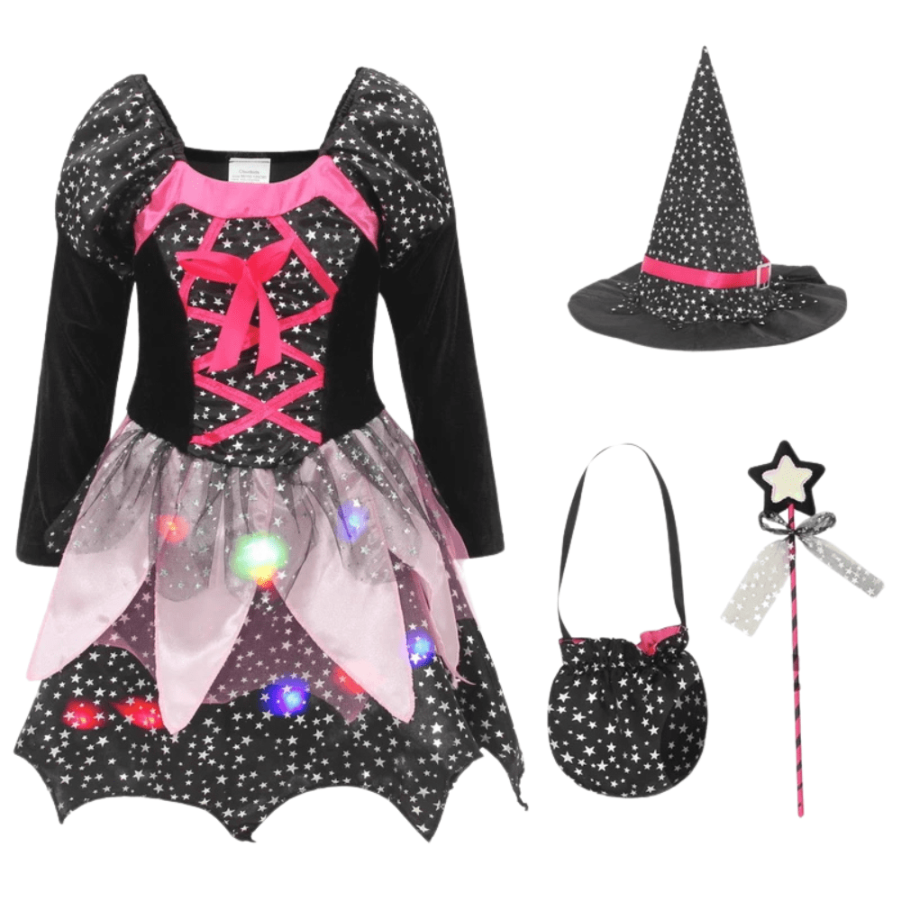 Witch Costume Light Up Party Dress 4pcs Set