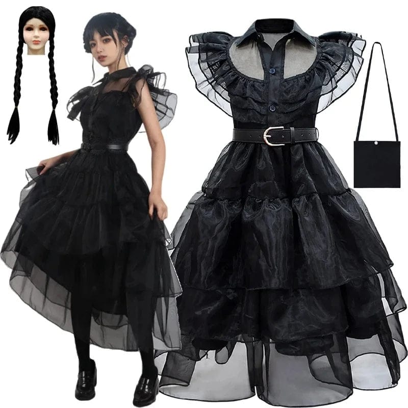 Wednesday Addams Costume Kids Gothic Wind Dress