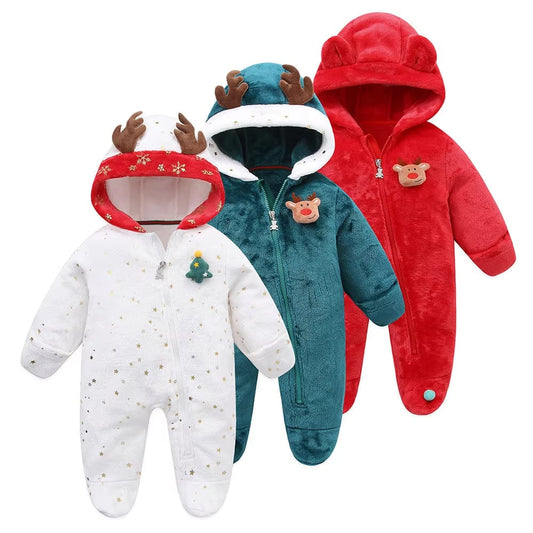 Baby Christmas Flannel Hooded Snowsuit