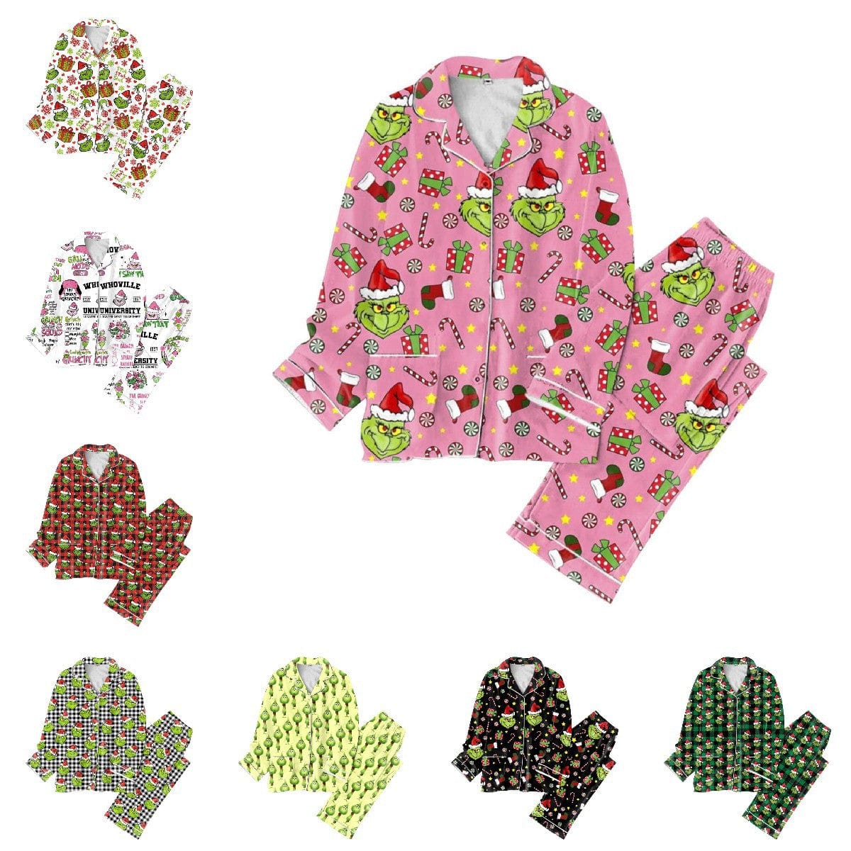 Festive Grinch Print Pajama Set