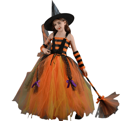 Witch Costume Girls High Quality Stripe Dress