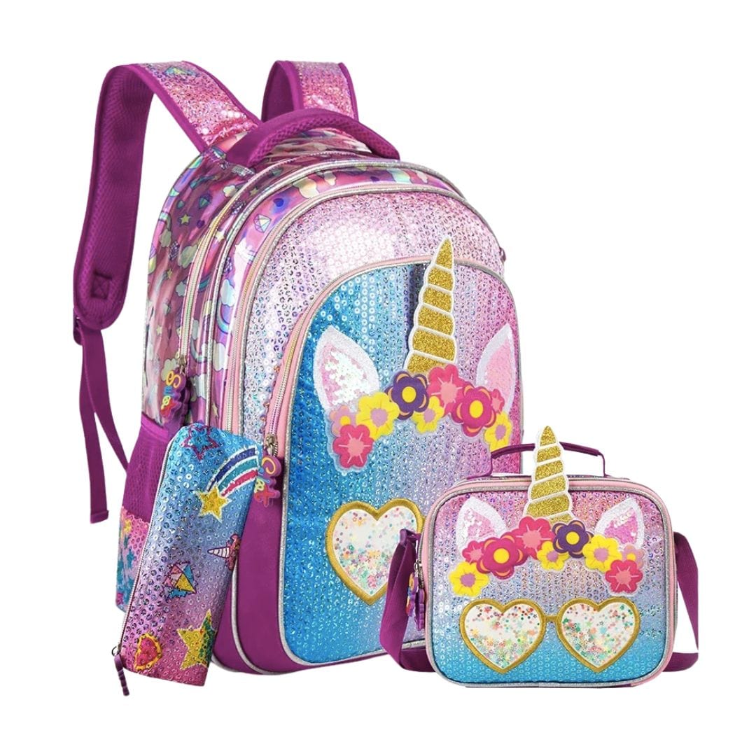 Unicorn Sequin School Backpack with Lunch Box