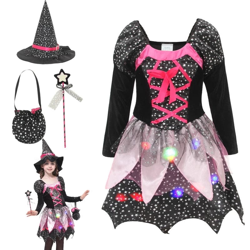 Witch Costume Light Up Party Dress 4pcs Set