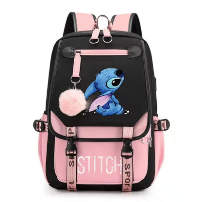 Stitch Backpack USB Charging for Boys and Girls