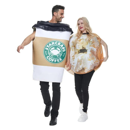 Couples Halloween Costumes Donut Coffee Cup Cosplay Outfit