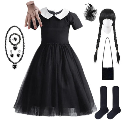 Wednesday Addams Costume Kids Party Black Gothic