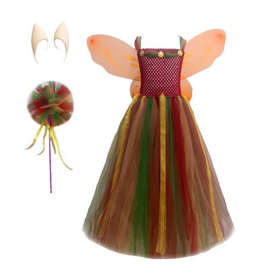 Fairy Costume Girls Fall Woodland Long Dress