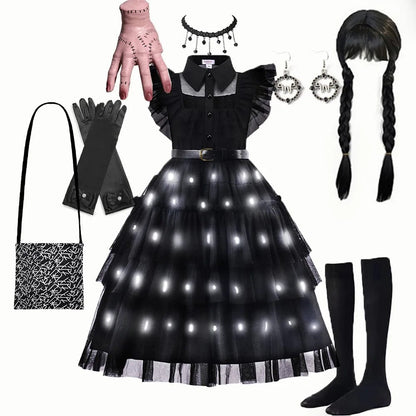 Wednesday Addams Costume Kids With LED Fancy Carnival