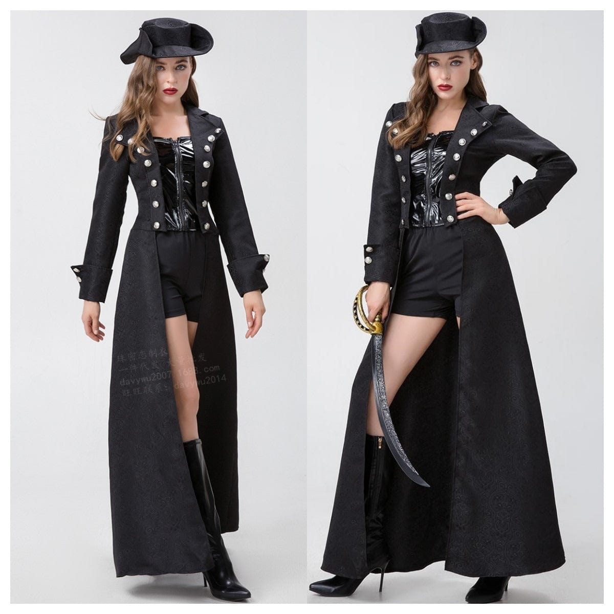 Pirate Costume Women Regal Black Captain Coat