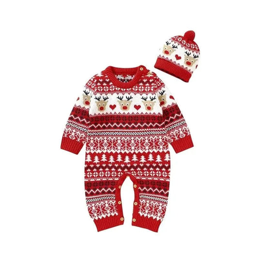 Baby Christmas Pajamas Reindeer Knitted Set