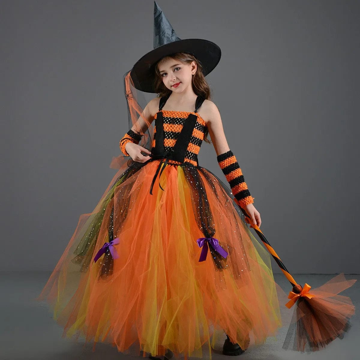 Witch Costume Girls High Quality Stripe Dress