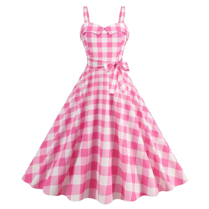 Barbie Costume Pink Polka Plaid Retro Skirt