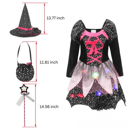 Witch Costume Light Up Party Dress 4pcs Set