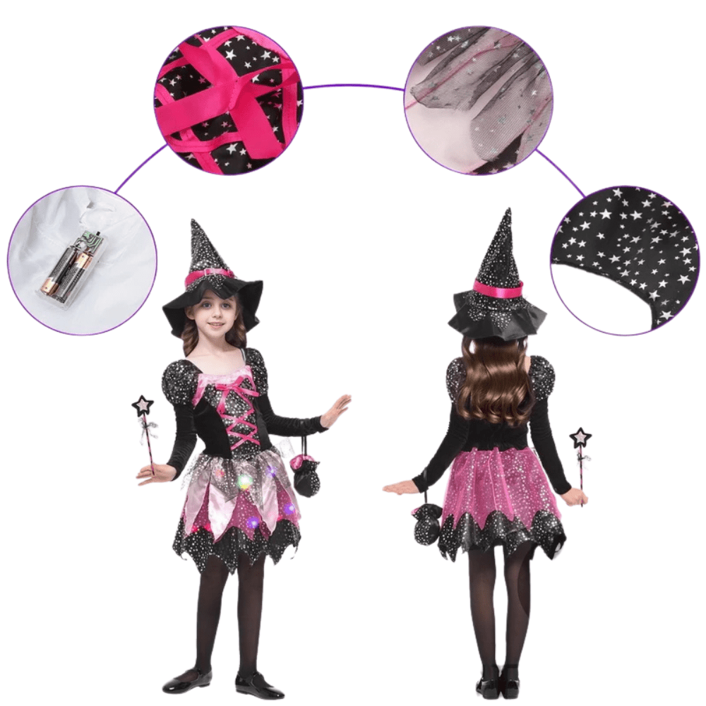 Witch Costume Light Up Party Dress 4pcs Set