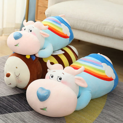 Rainbow Cow Stuffed Animal Cuddle Pillow