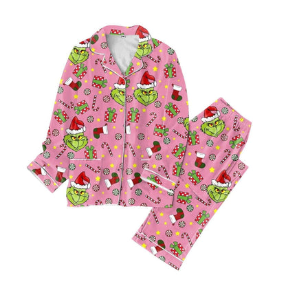 Festive Grinch Print Pajama Set