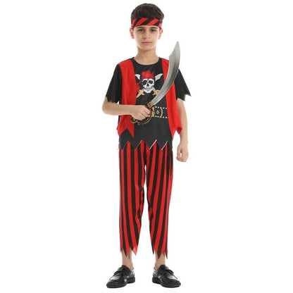 Pirate Costume Boys Red and Black Striped Outfit