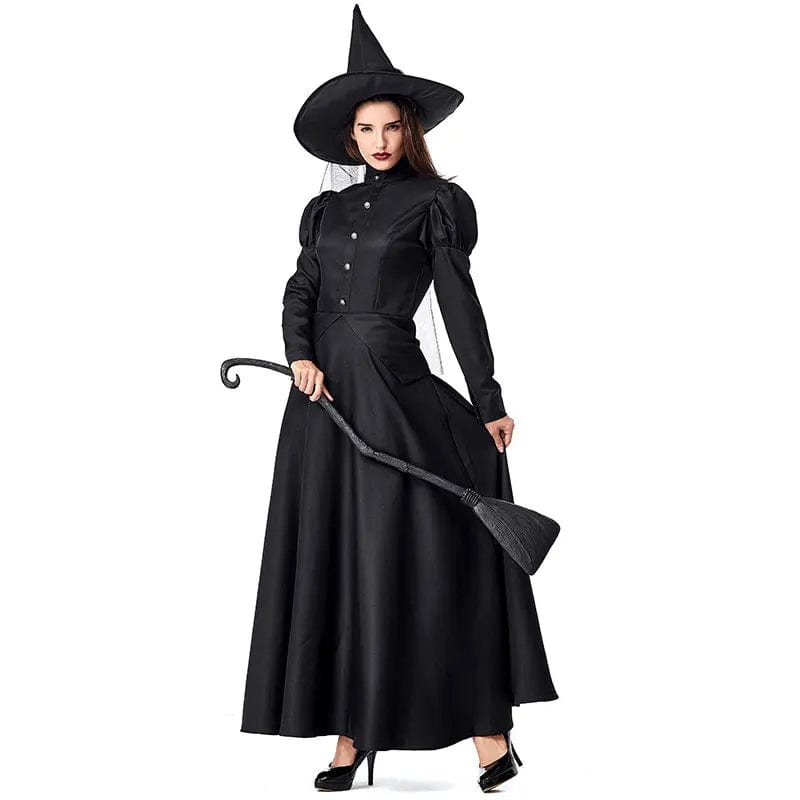 Witch Costume Black Full Length Dress