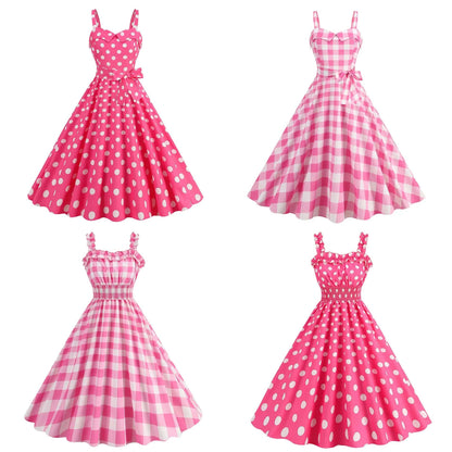 Barbie Costume Pink Polka Plaid Retro Skirt