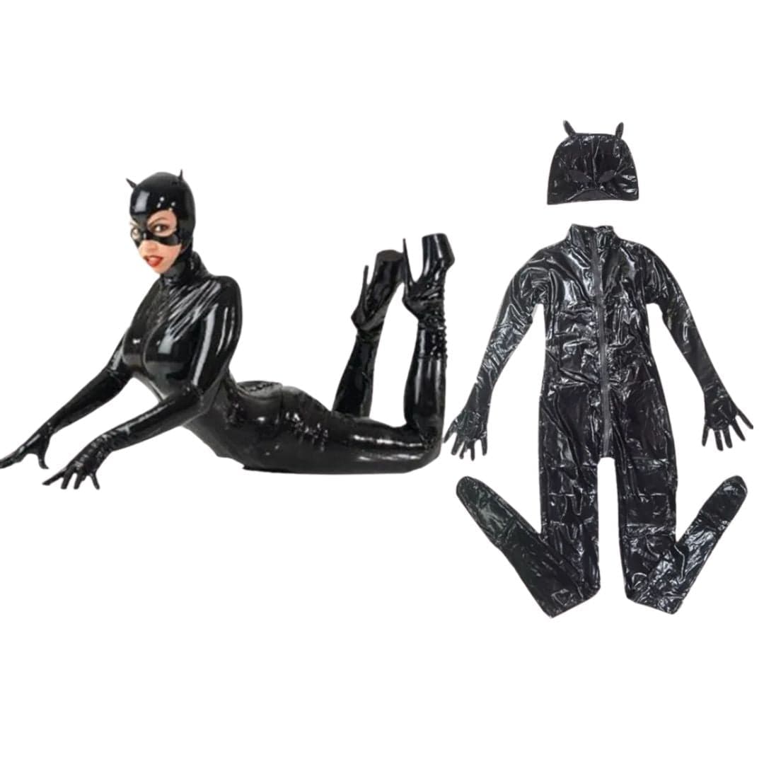 Glossy Black Catwoman Leather Costume Set