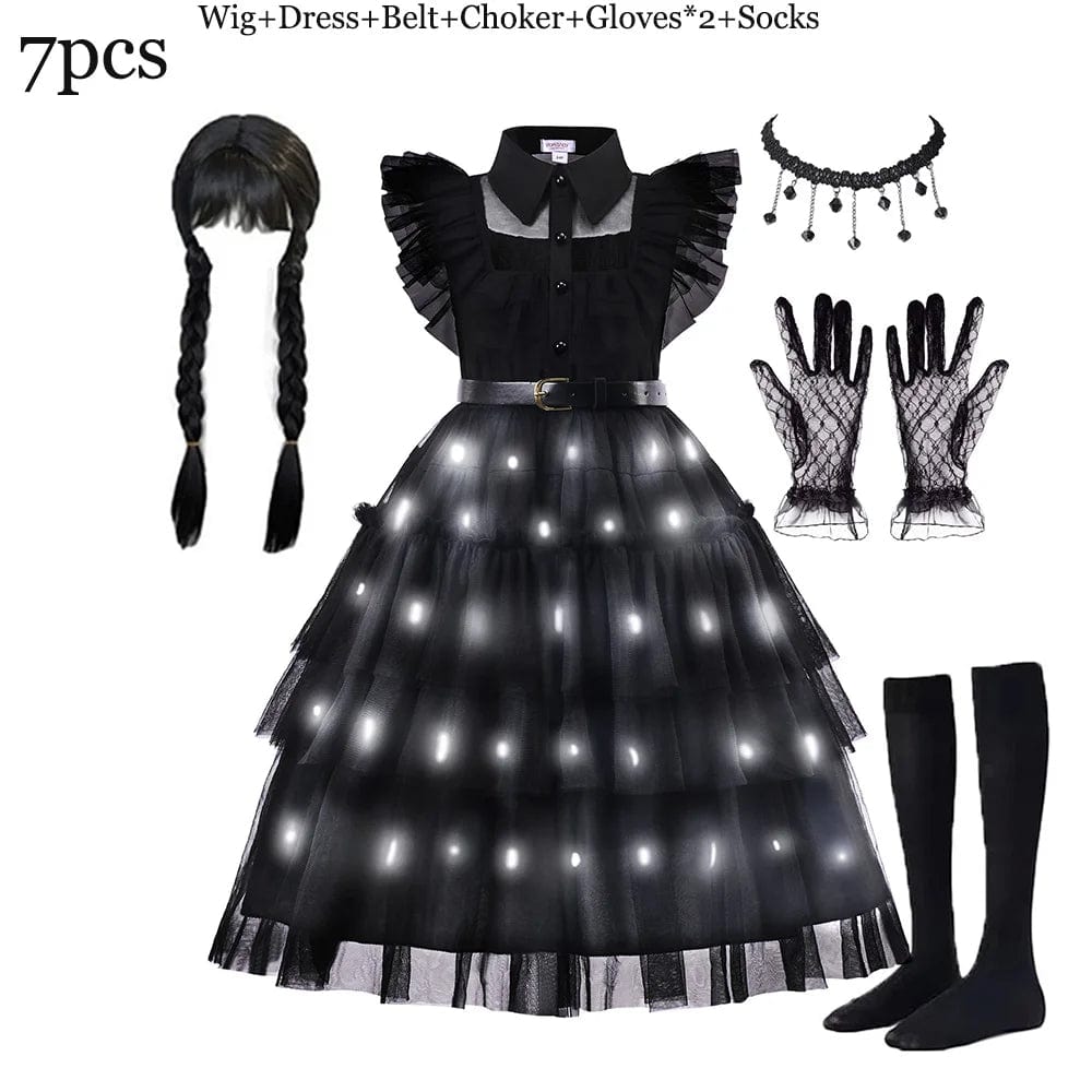 Wednesday Addams Costume Kids With LED Fancy Carnival