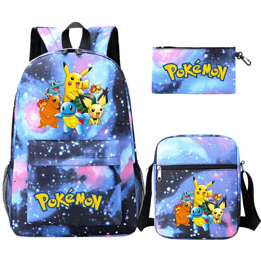 Pokemon Backpack 3-Piece Set with Colorful Print