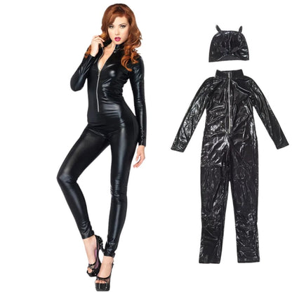 Glossy Black Catwoman Leather Costume Set