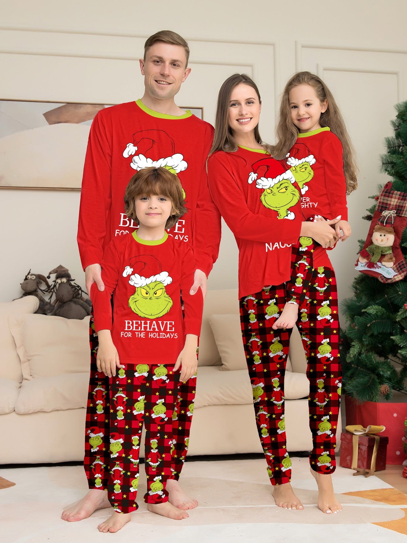 Grinch Family Plaid Christmas Pajama Set