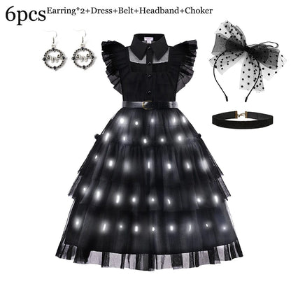 Wednesday Addams Costume Kids With LED Fancy Carnival