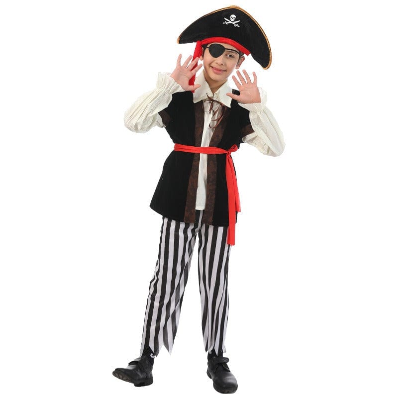 Pirate Costume Boys Striped Outfit with Eyepatch