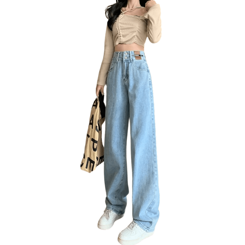 Women's High-Waist Fleece-Lined Wide Leg Jeans