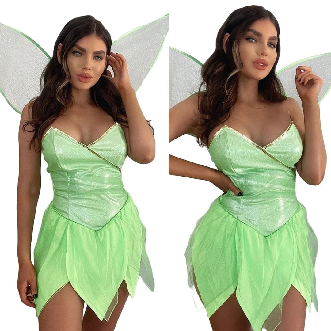 Fairy Costume Women Short Mini Dress Wings