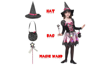 Witch Costume Light Up Party Dress 4pcs Set