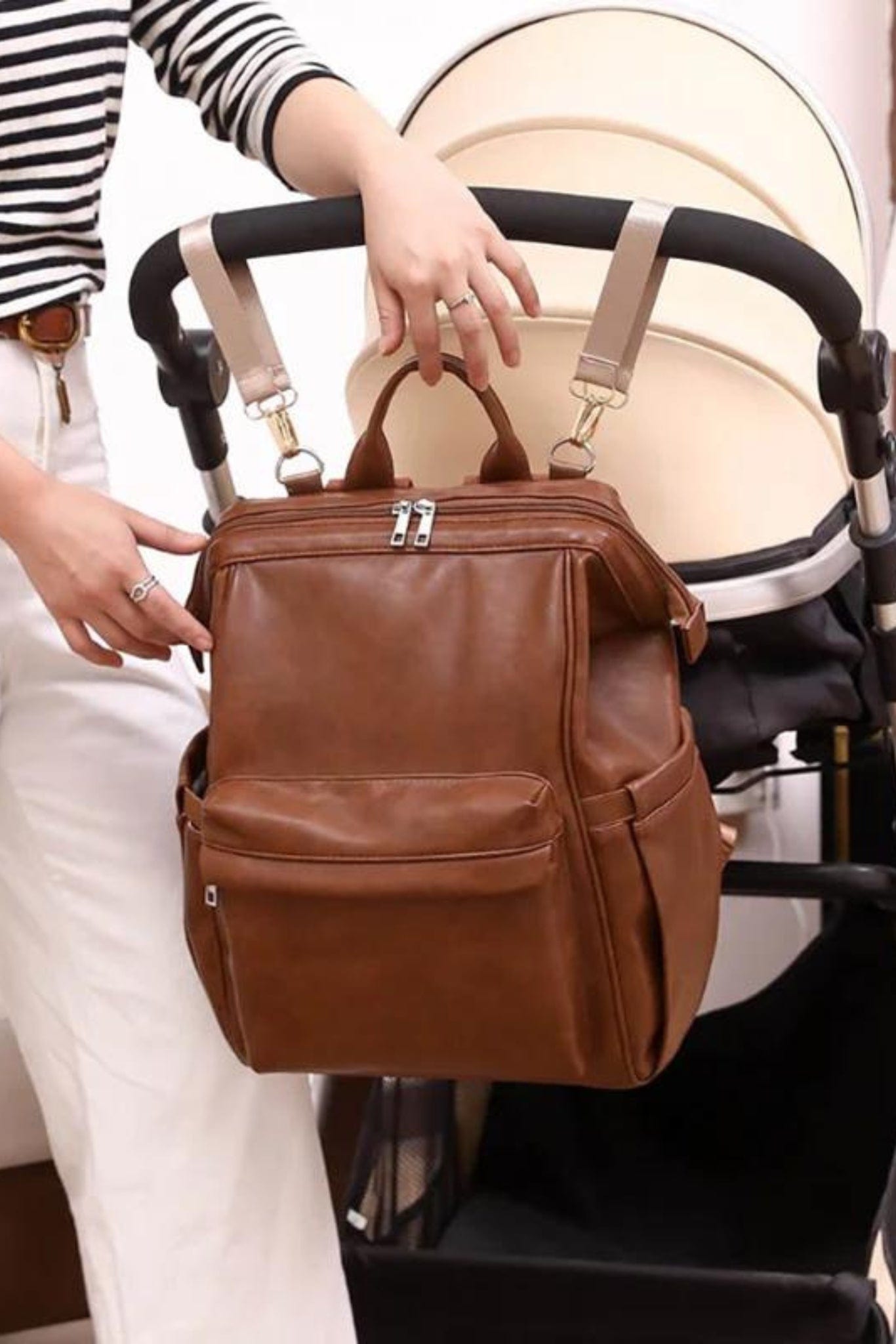 Diaper Bag Backpack - Large Capacity PU Leather