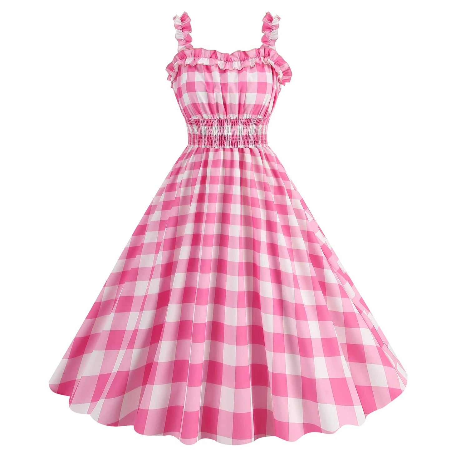 Barbie Costume Pink Polka Plaid Retro Skirt