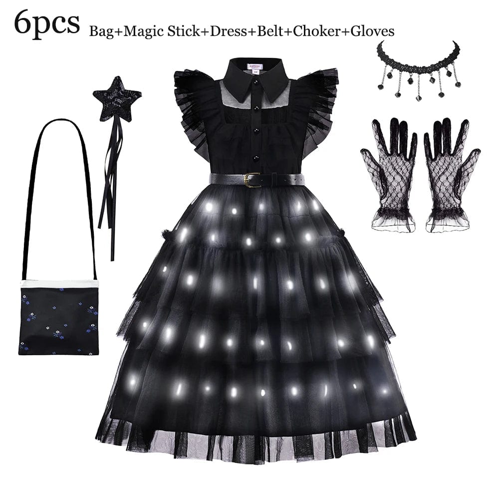 Wednesday Addams Costume Kids With LED Fancy Carnival