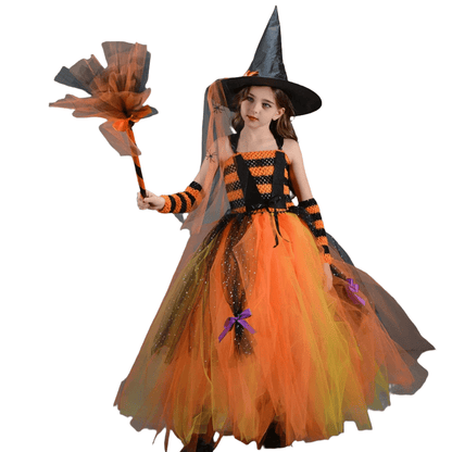 Witch Costume Girls High Quality Stripe Dress