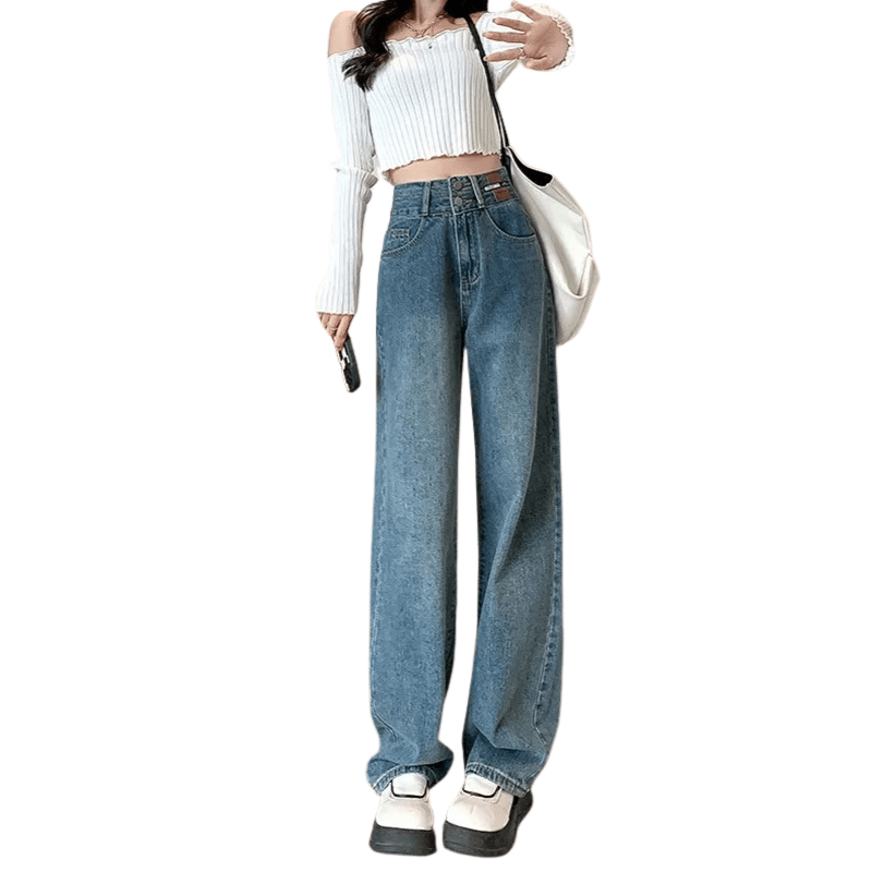 Women's High-Waist Fleece-Lined Wide Leg Jeans