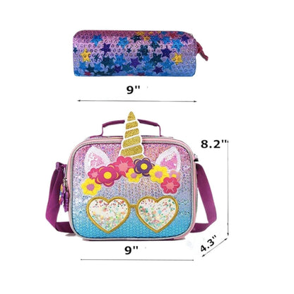 Unicorn Sequin School Backpack with Lunch Box