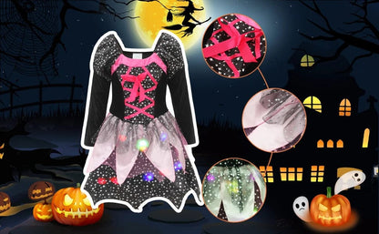 Witch Costume Light Up Party Dress 4pcs Set