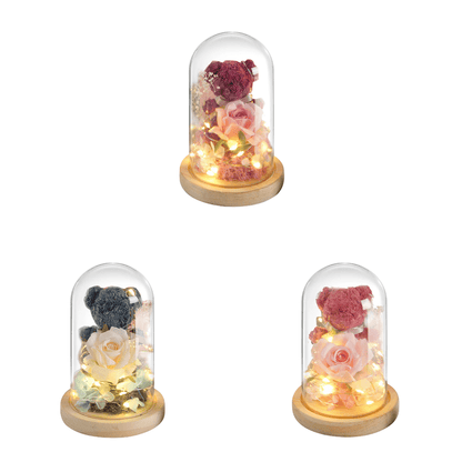 Eternal Rose LED Glass Dome Bear & Rose Decor