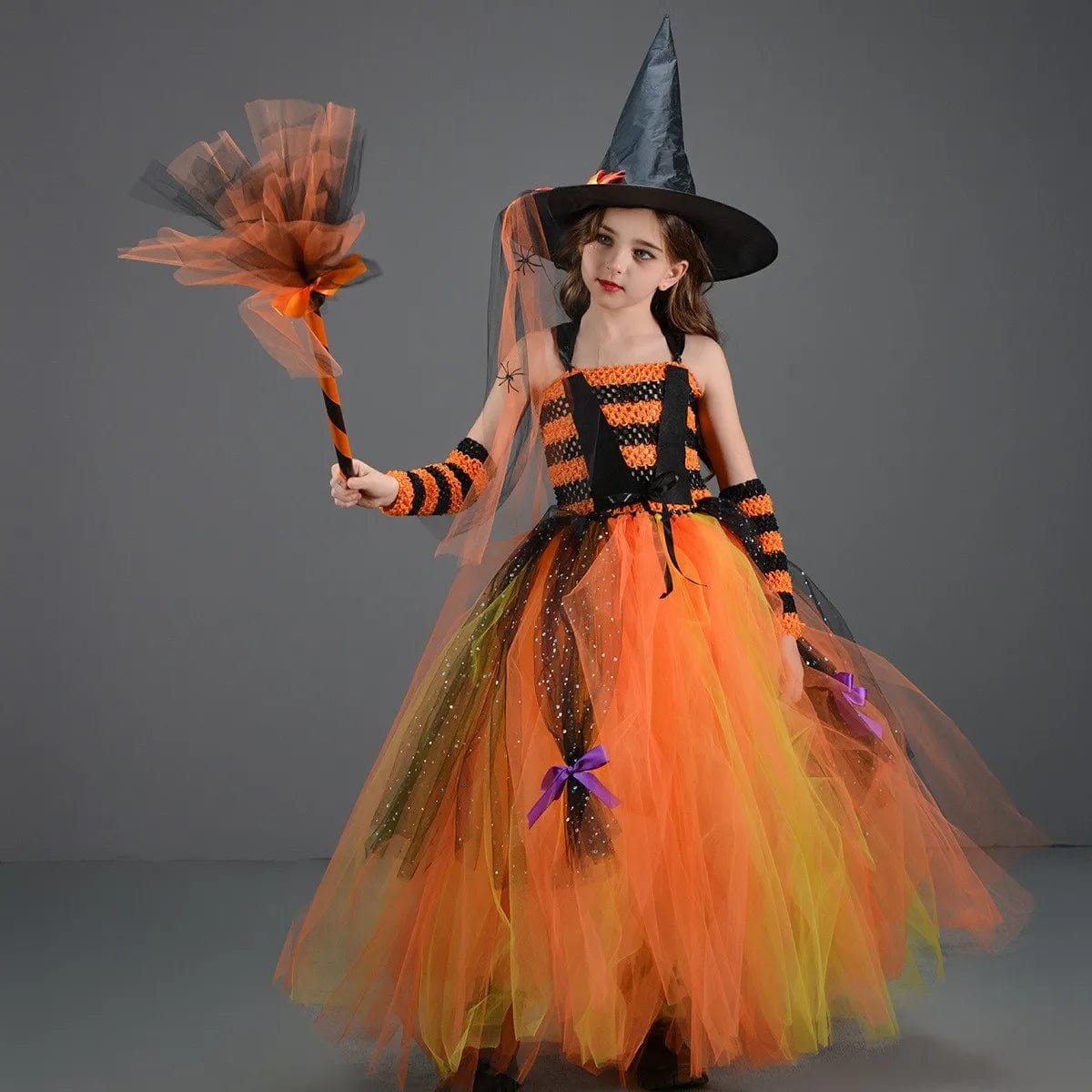 Witch Costume Girls High Quality Stripe Dress