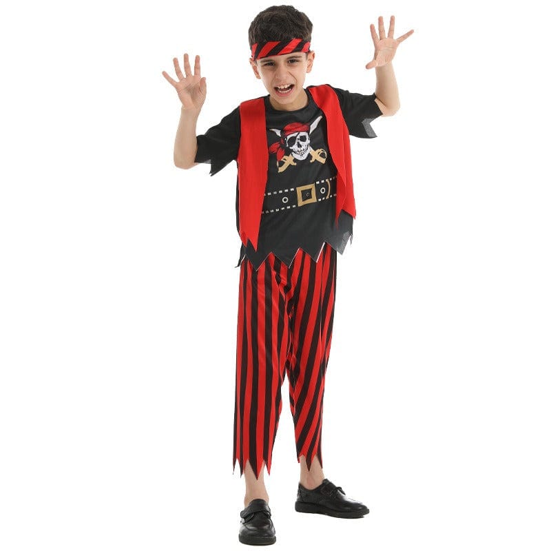 Pirate Costume Boys Red and Black Striped Outfit