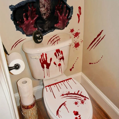 Halloween Decoration Bloody Toilet Lid & Wall Stickers