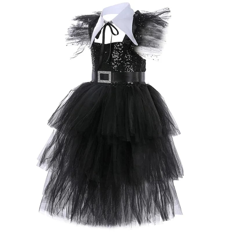 Wednesday Addams Costume Kids Black Gothic Dress