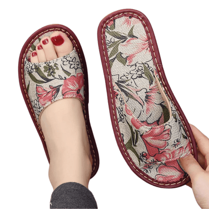 Ethnic Print Linen Slippers with Arch Support for Women
